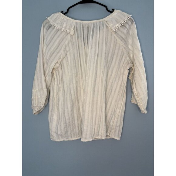 Anthropologie Hester And Orchard Shirt Top Size Medium Boho Crotchet Gold Detail - Picture 2 of 6
